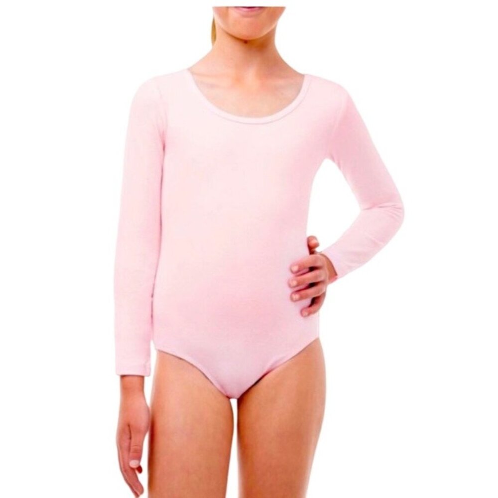 Danskin Childs Long Sleeve Leotard Petal Pink Scoop Neck Bodysuit Class Medium